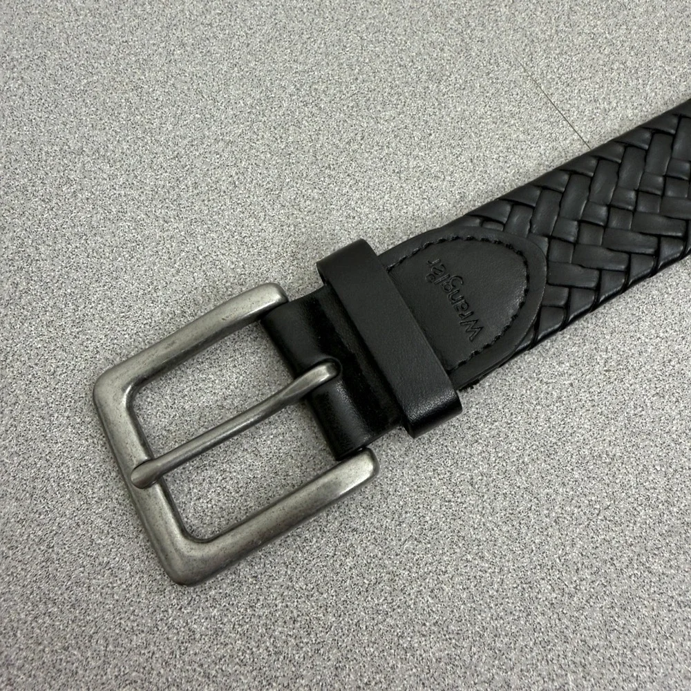 Wrangler Belt Mens 34 Black Braided Bonded Leather Cowboy Adjustable Silver